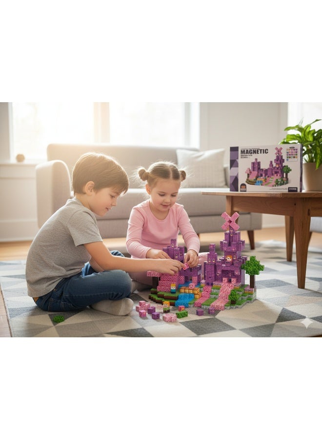 Magni Mates 2cm Magnetic DIY Blocks Set 100 Pieces Mini Craft Building Cubes with Castle, Nature and Character Designs for Creative Construction and STEM Play - Image 2